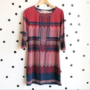Max Studio Red Blue Geometric Long Sleeve Stretch Dress Size Small